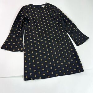 Shoshanna Lewis Mini Dress Womens 8 Black Gold Acrylic Lined Polka Dot Shift
